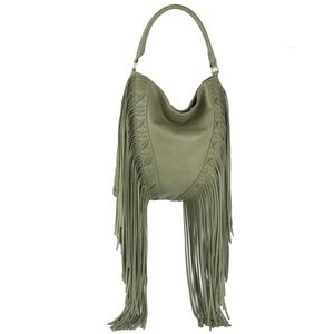 Sage Green Fringe Hobo Bag